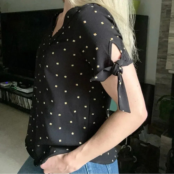 Anthropologie MINE Black Tie Short Sleeve Blouse Top Small - Picture 2 of 7